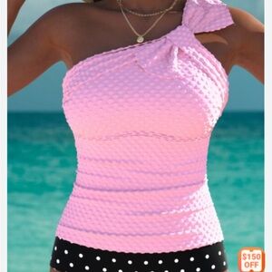 Pink Tankini Top and Black Polka Dot Bottom NWT
